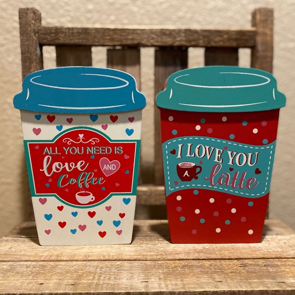 Valentine’s Day Tier Tray Decor Set, Coffee Cup Shaped Signs, I Love You A Latte - Picture 4 of 14